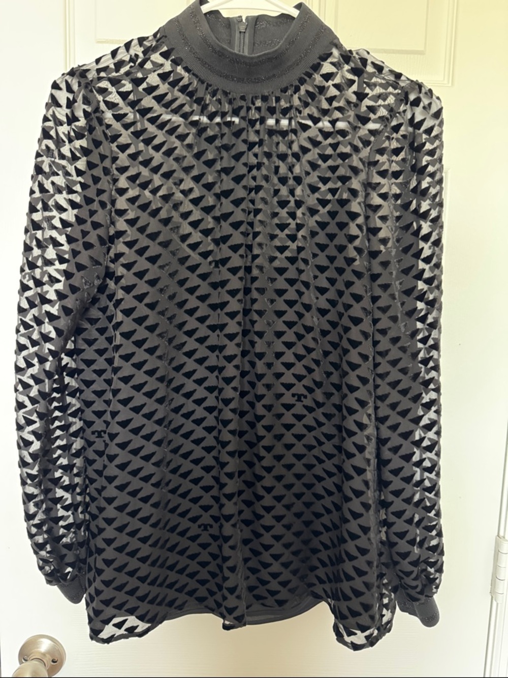 Tory Burch Black Geometric Velvet Burnout Blouse